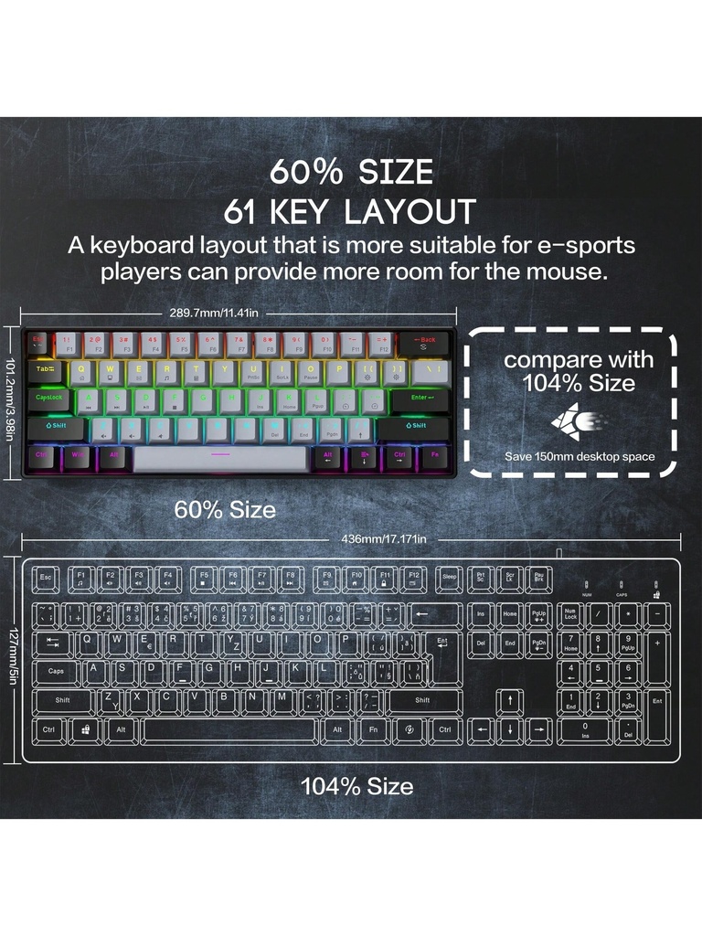 60% Wired Gaming Mechanical Keyboard RGB Backlit Ultra Compa 4