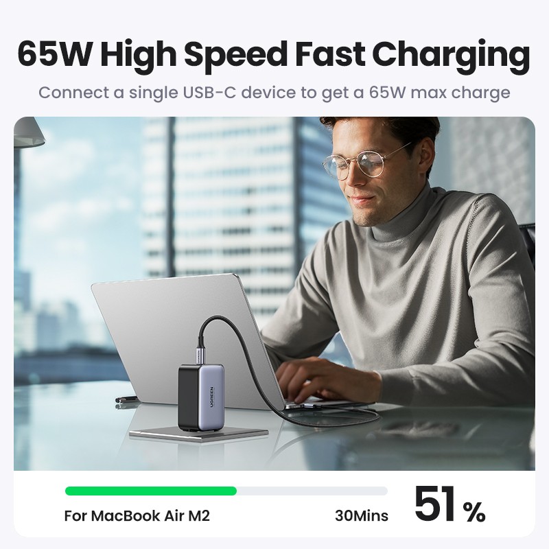 UGREEN 65W GaN Charger Quick Charge 4.0 3.0 USB C Charger 4