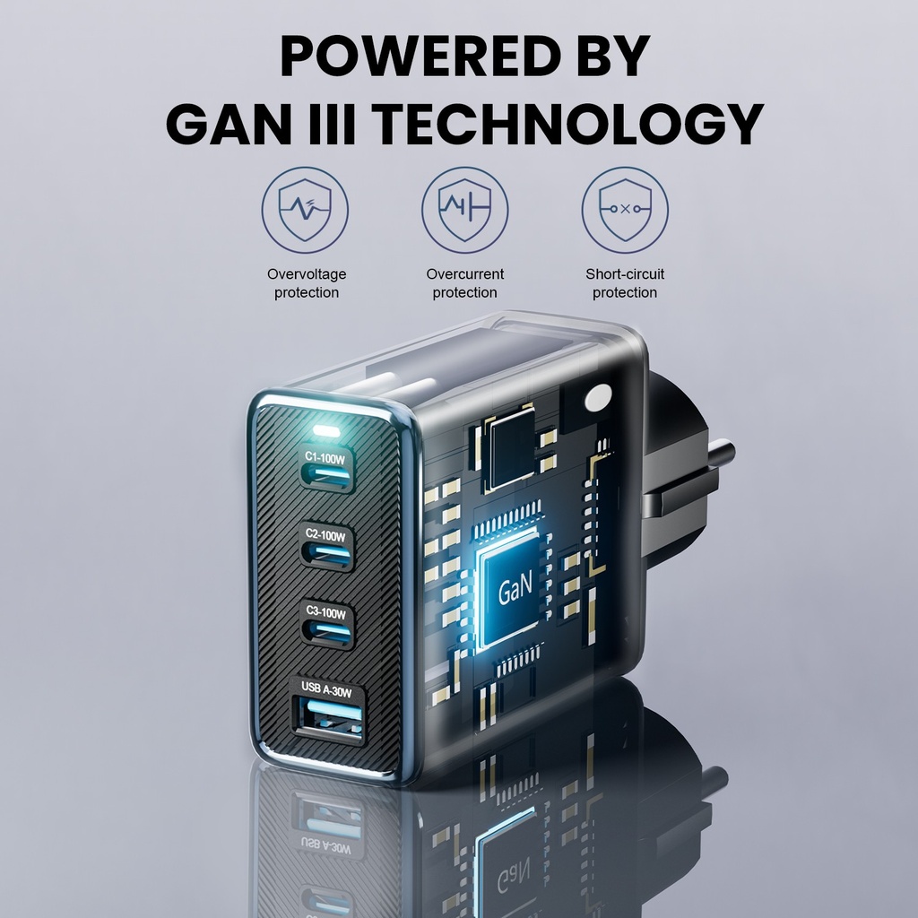 Gan USB Type C Charger 130W 4 Port PD3.0 QC4.0 3.0 Grounded  2
