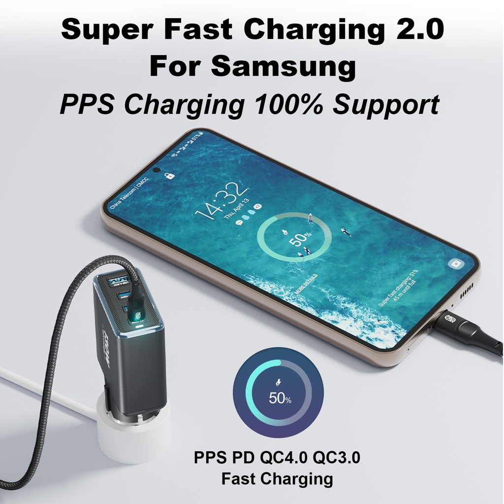 Gan USB Type C Charger 130W 4 Port PD3.0 QC4.0 3.0 Grounded  4