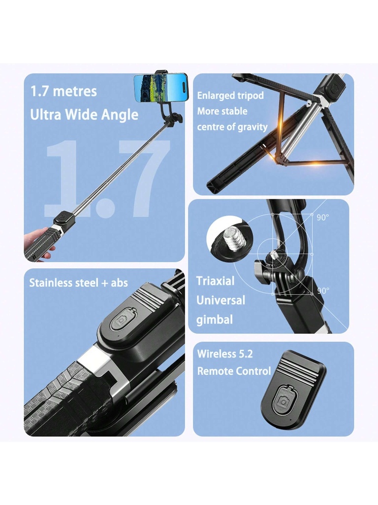 170 Cm Selfie Stick Tripod Retractable With Wireless Remote  4