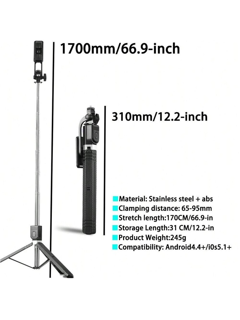 170 Cm Selfie Stick Tripod Retractable With Wireless Remote  6