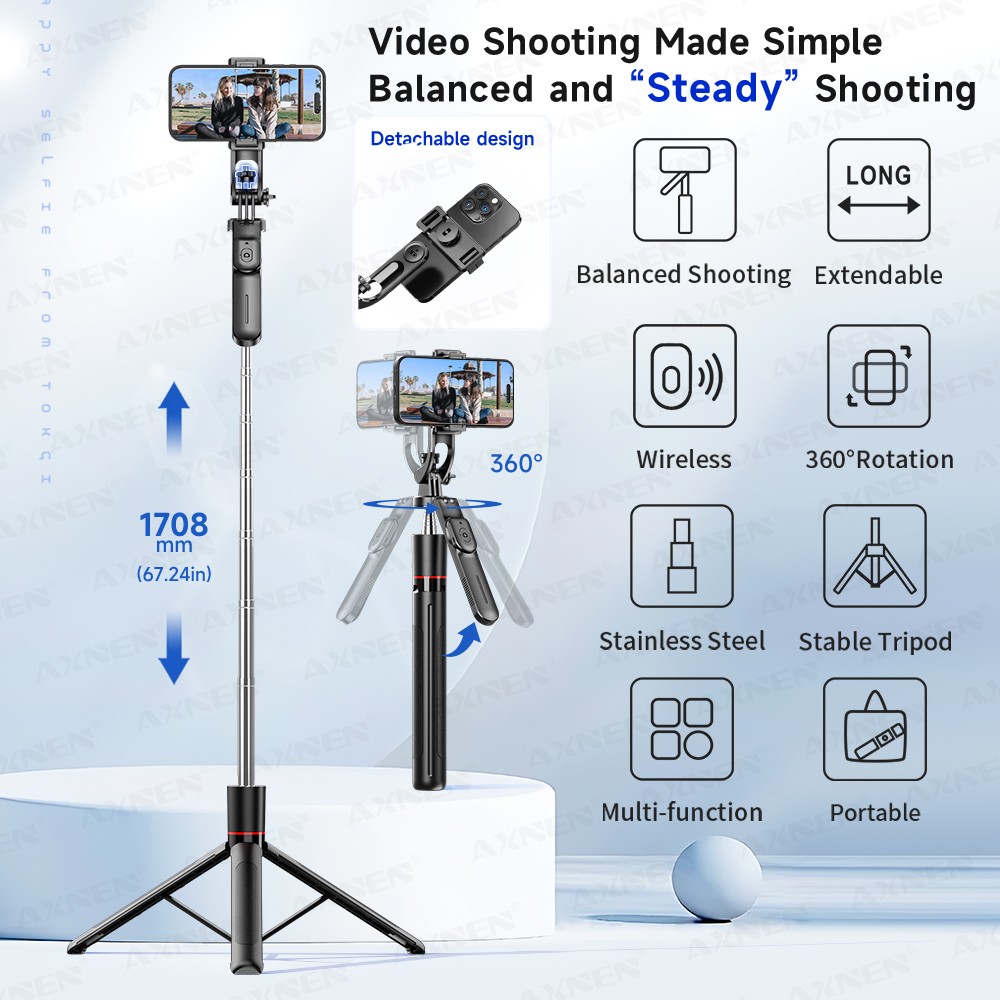 F16 Selfie Stick Tripod with 1708mm Long 8-Section Pole 2