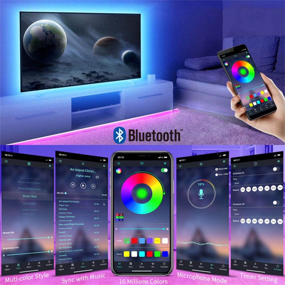 RGB 5050 LED Strip Lights App Control TV Backlight Flexible  2