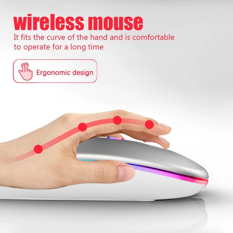Wireless Mouse RGB Rechargeable Bluetooth Mice Wireless Comp 4