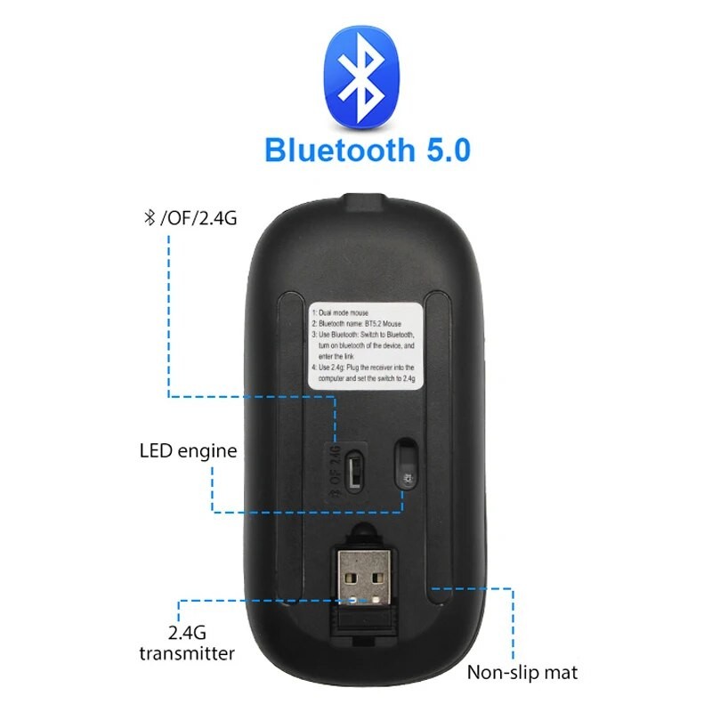 Wireless Mouse RGB Rechargeable Bluetooth Mice Wireless Comp 6