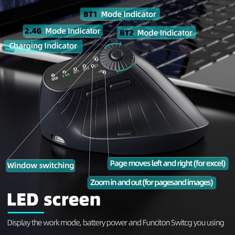Wireless Vertical Mouse Rechargeable Optical Mice With Funct 3