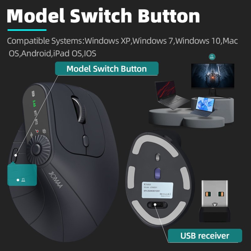 Wireless Vertical Mouse Rechargeable Optical Mice With Funct 5