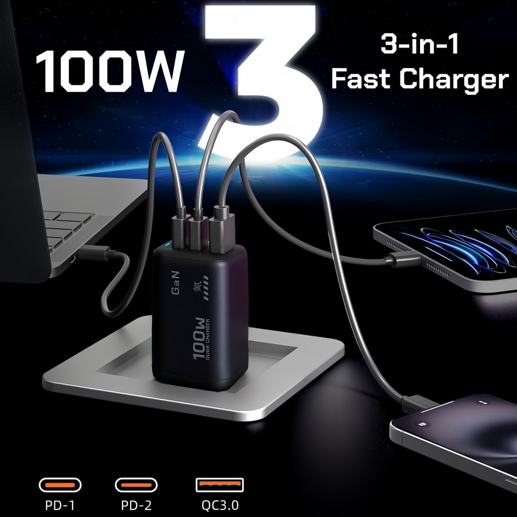 100W GaN PD Type C Charger USB QC 3.0 3