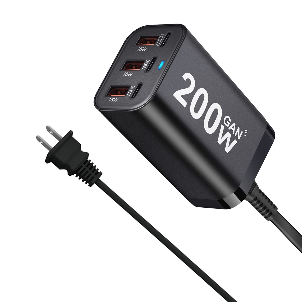 USB C Fast 200W 6-Port Charging Fast GaN Charger Power Adapt 2