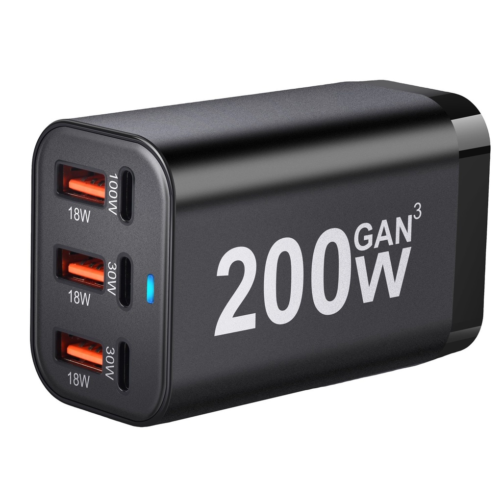 USB C Fast 200W 6-Port Charging Fast GaN Charger Power Adapt 3