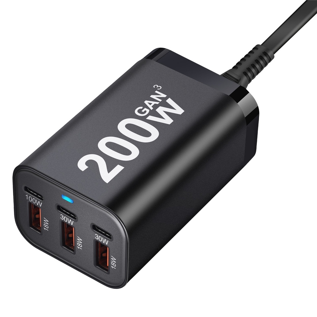 USB C Fast 200W 6-Port Charging Fast GaN Charger Power Adapt 4