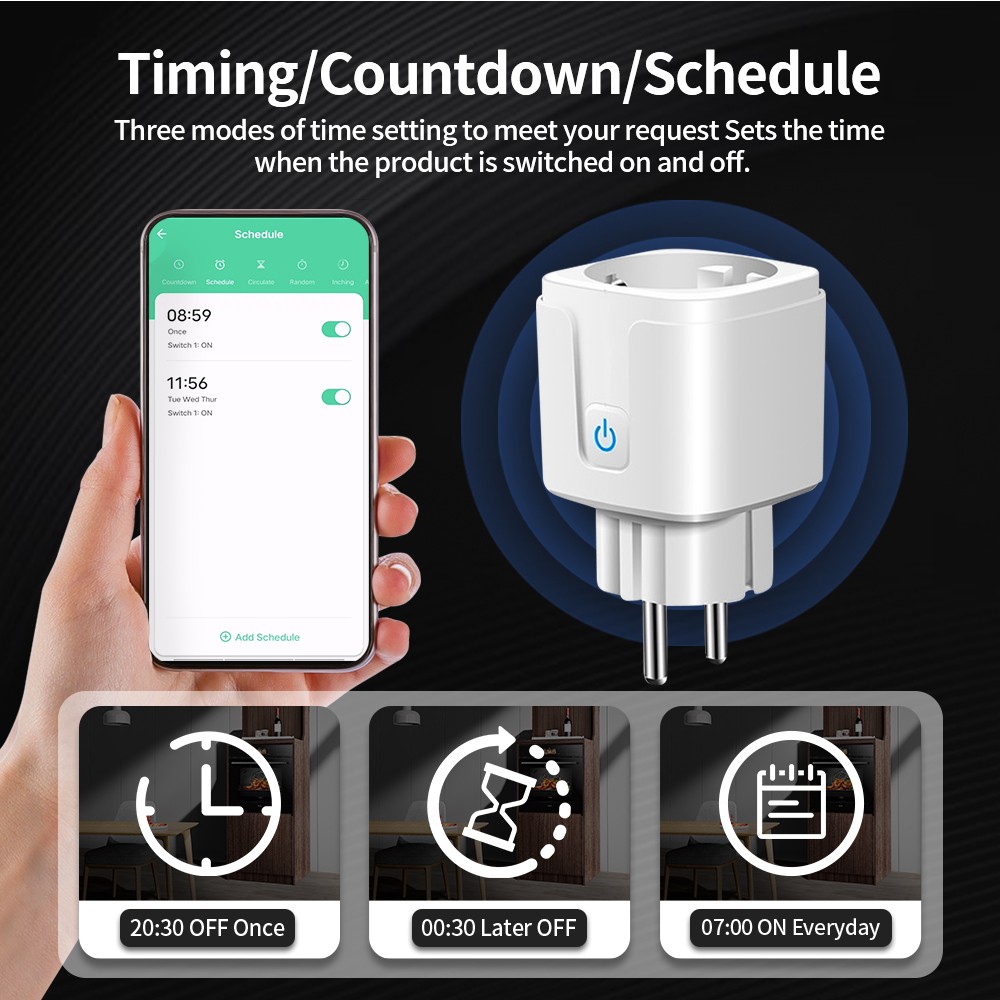 TNCE TUYA Smart Plug WiFi or Zigbee3.0 Socket EU 16A/20A Pow 5