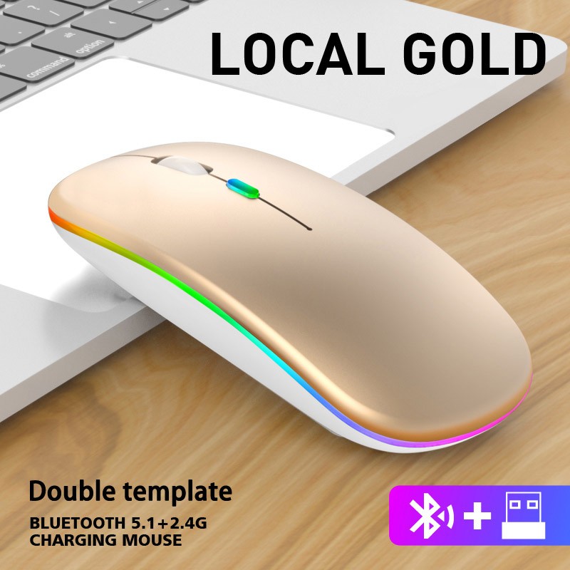Souris sans fil 2.4GHz souris Rechargeable Bluetooth souris de jeu (Or)