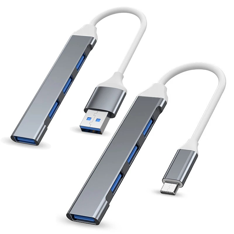 4 Port USB 3.0 Hub USB Hub Type C Dock Multi Splitter Adapter OTG (Gray-USB)