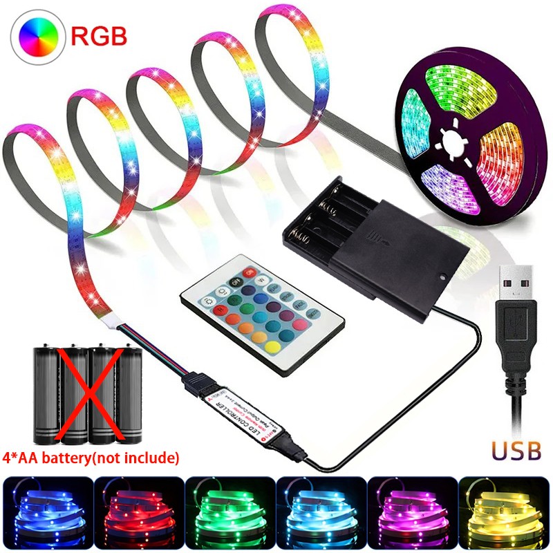 RGB LED Lights with Battery USB 5V LED Strip Lights IR Remote Control