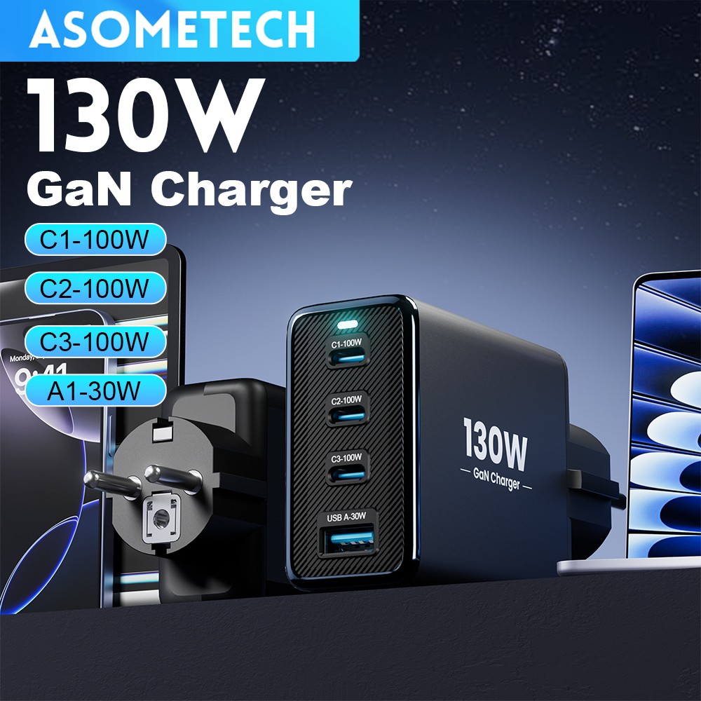 Gan USB Type C chargeur 130W 4 ports PD3.0 QC4.0 3.0 charge rapide