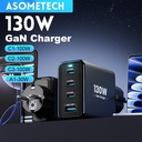 شاحن غان USB من النوع C 130 وات 4 منافذ PD3.0 QC4.0 3.0 شحن سريع مؤرض